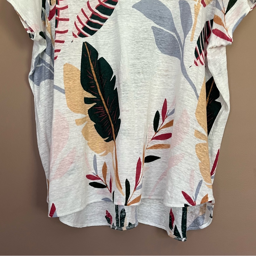 {Cynthia Rowley} Botanical Palm Leaf Short Sleeve Linen Tee - Womens 2X - Picture 3 of 8